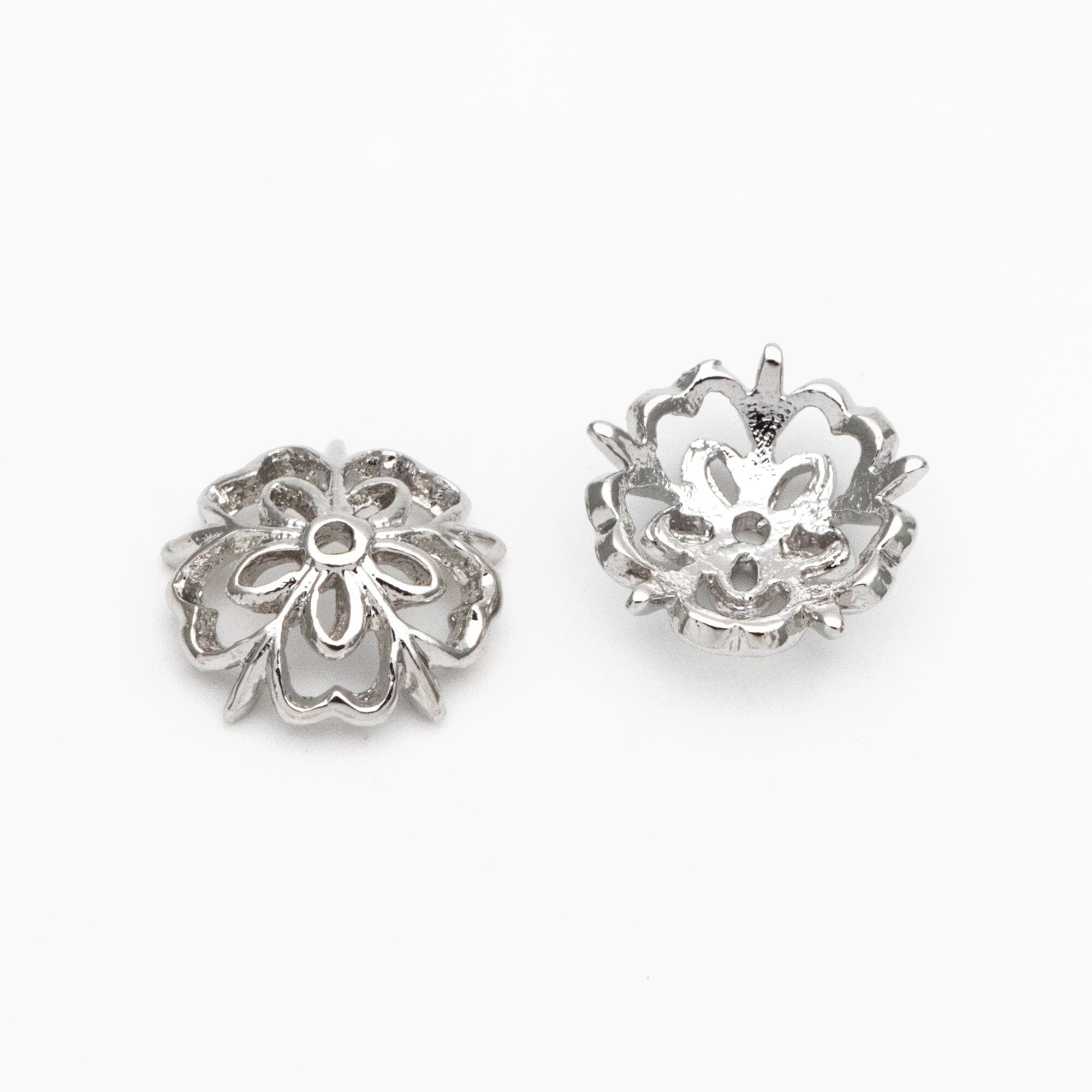 20pcs Gold/ Silver Floral Bead Caps 9mm, Fit 10-12mm Beads, Real Gold/ Rhodium plated Brass, Lead Nickel Free (GB-053)